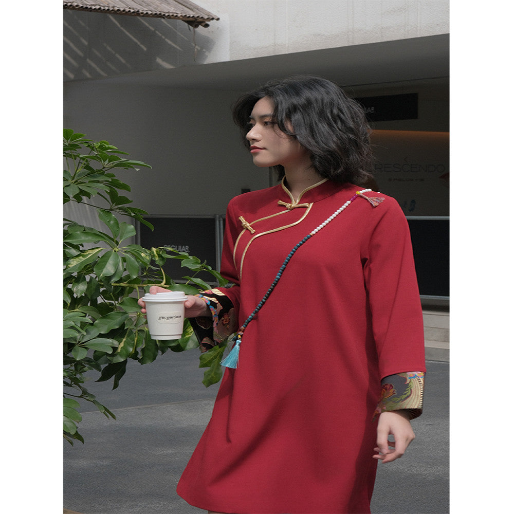 Special Price Tibetan Red Tibetan style new Chinese retro women s Chinese style high end Tibetan clothing red cheongsam skirt improvement image 3