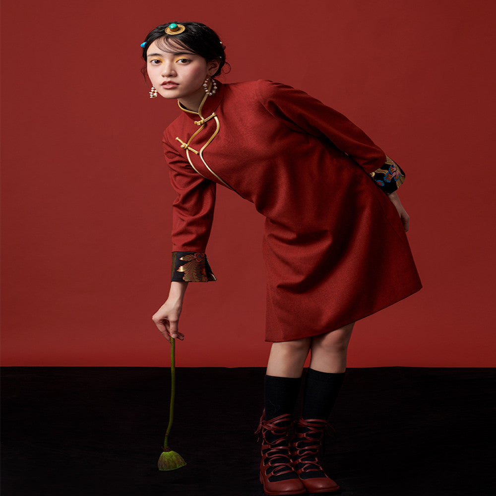 Special Price Tibetan Red Tibetan style new Chinese retro women s Chinese style high end Tibetan clothing red cheongsam skirt improvement image 0