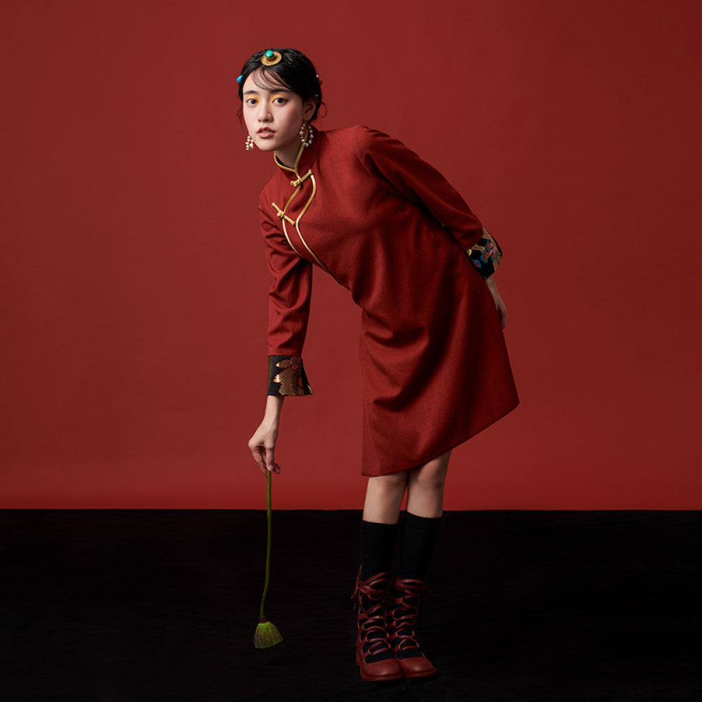 Special Price Tibetan Red Tibetan style new Chinese retro women s Chinese style high end Tibetan clothing red cheongsam skirt improvement image 8