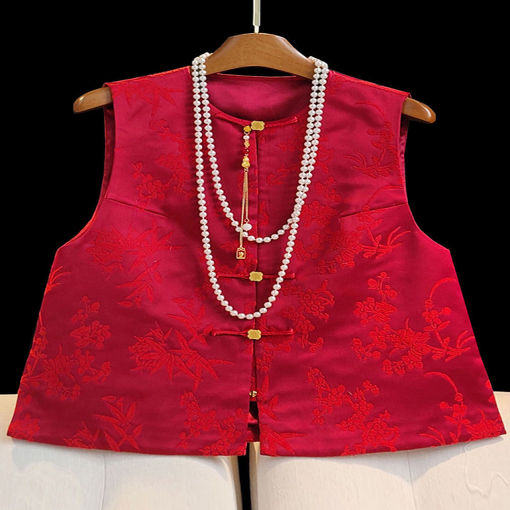 New Chinese style red vest for women in 2025 New Year Zhangrong jacquard layered outer vest zodiac year Chinese style top image 0