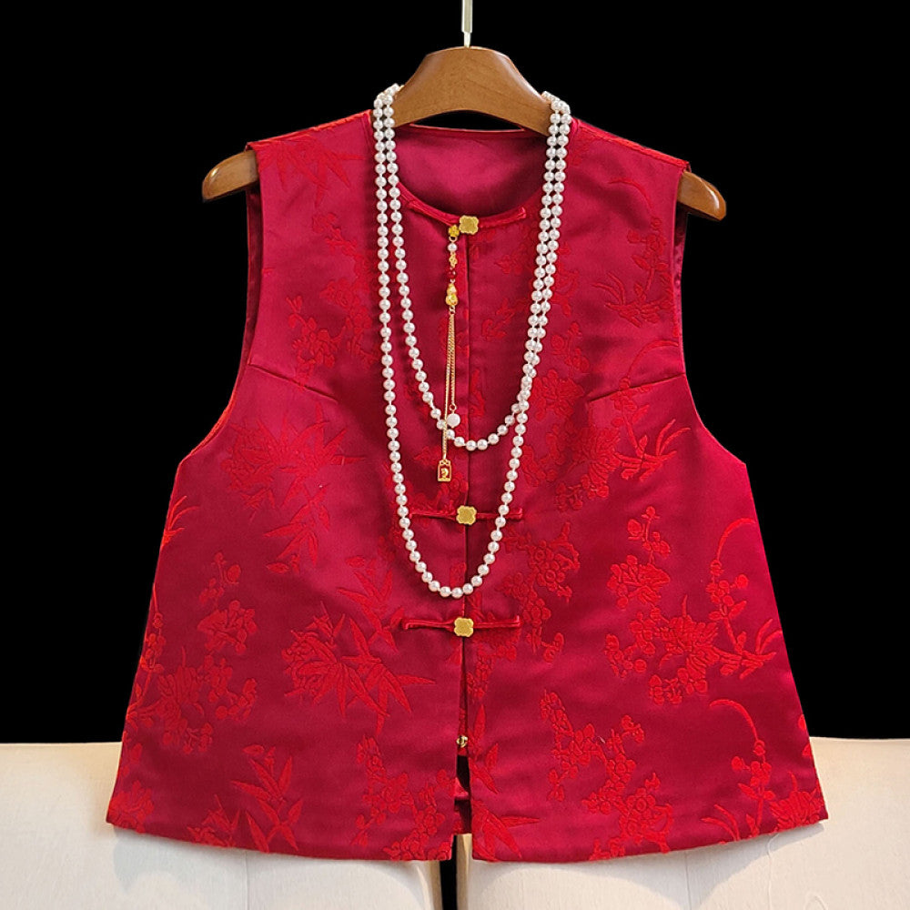 New Chinese style red vest for women in 2025 New Year Zhangrong jacquard layered outer vest zodiac year Chinese style top image 3