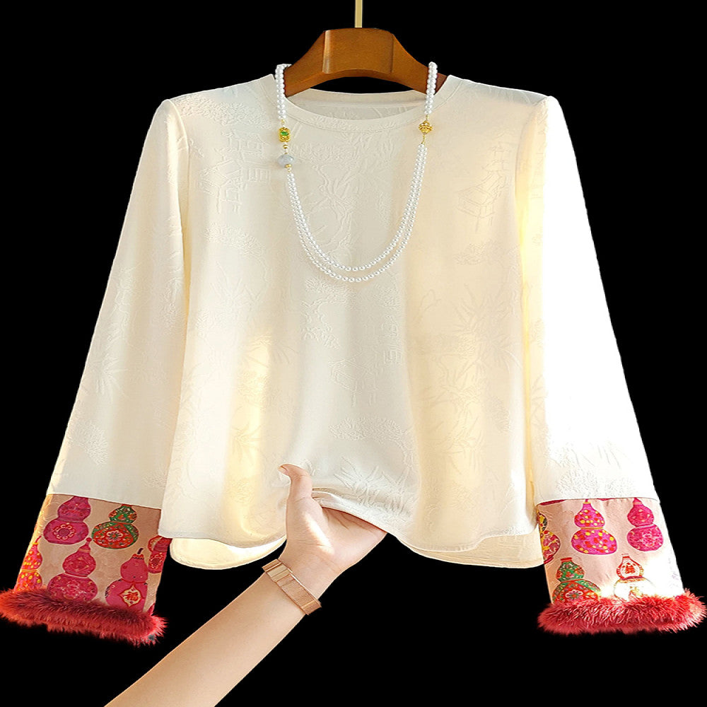 Mink fur new Chinese jacquard base long sleeved inner layer for autumn and winter new style light Chinese style beautiful and unique super good looking top image 0