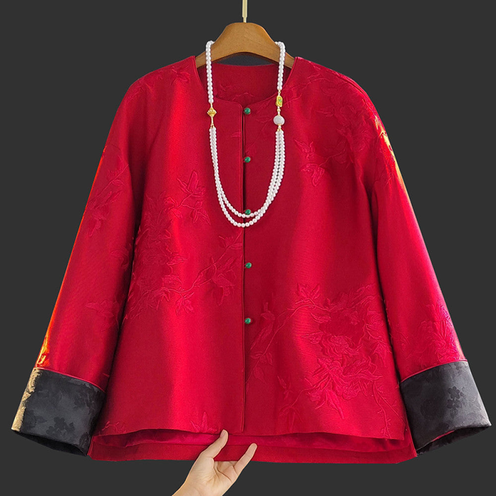 New Chinese Red Embroidery Coat Women s 2025 Spring and Autumn Dress New Round Neck Retro Light China Chic Style Lifetime Top image 13