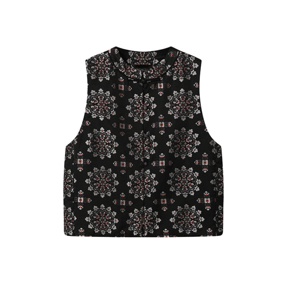 Ruyi Lianyun Yunxi Brocade Satin Buttoned Front Quilted Vest Women s New Chinese Style Beaded Button Vest image 7