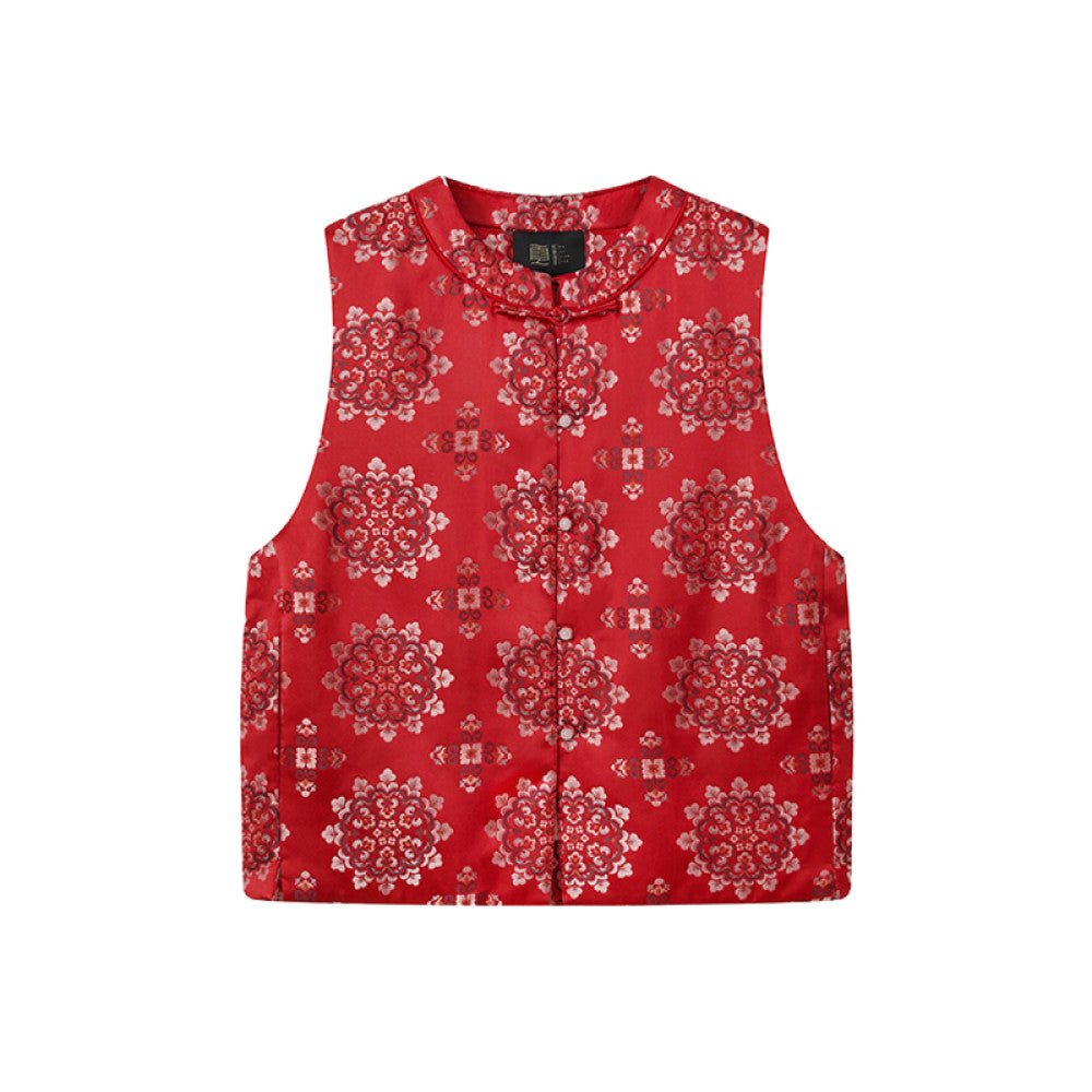 Ruyi Lianyun Yunxi Brocade Satin Buttoned Front Quilted Vest Women s New Chinese Style Beaded Button Vest image 12