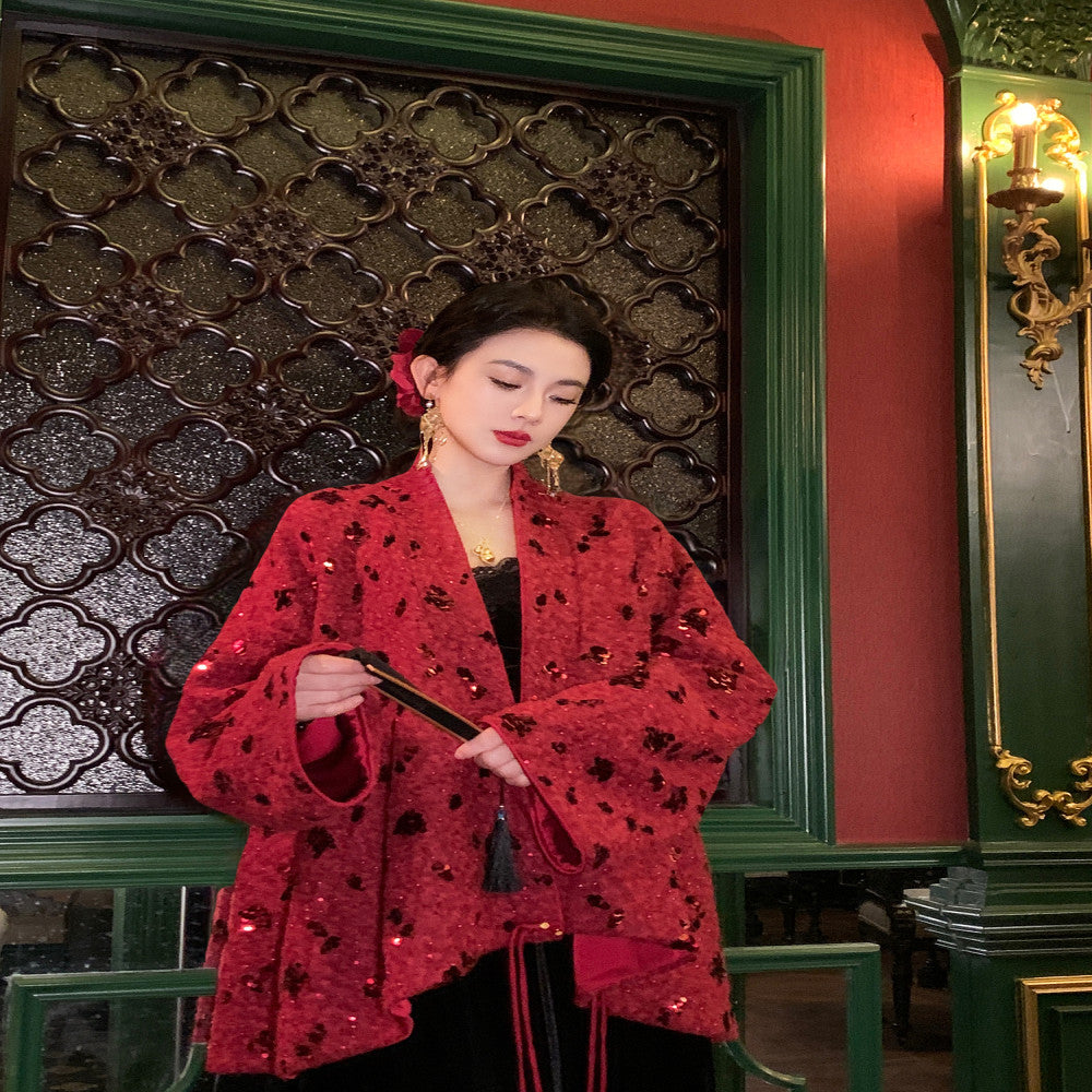MOSS STUDIO Yun Yang Feng Hua Chinese style winter thickened heavy beaded woolen coat for women image 13