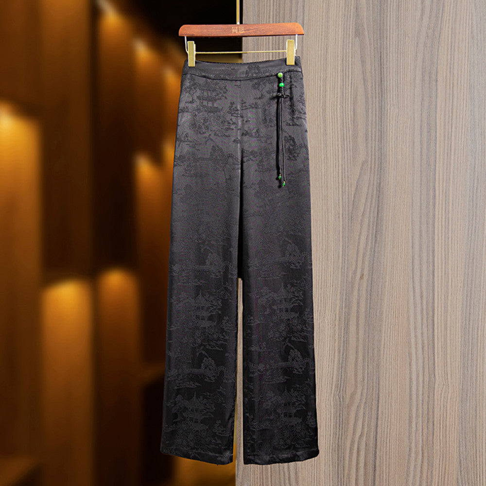 Tencel jacquard retro straight wide leg pants women s 2024 new waist national style new Chinese style all match casual pants trousers image 13