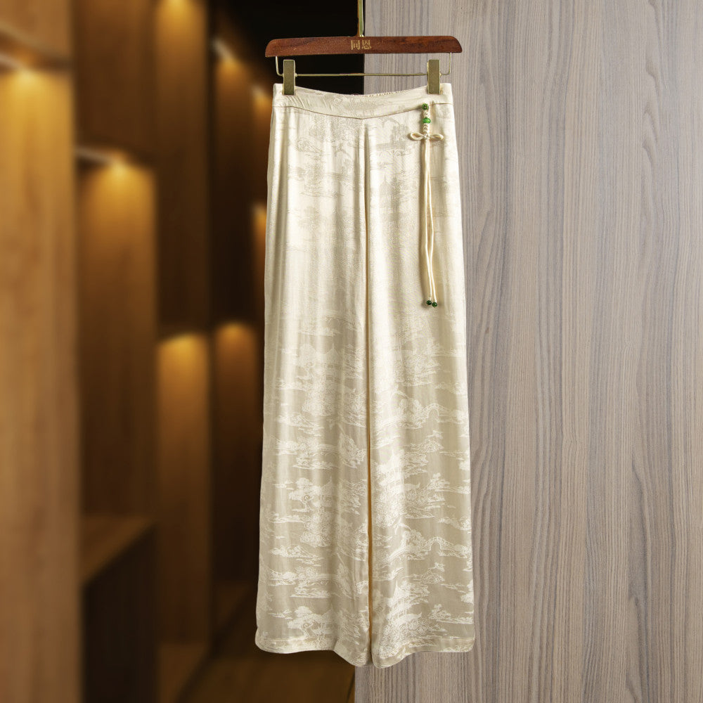 Tencel jacquard retro straight wide leg pants women s 2024 new waist national style new Chinese style all match casual pants trousers image 23