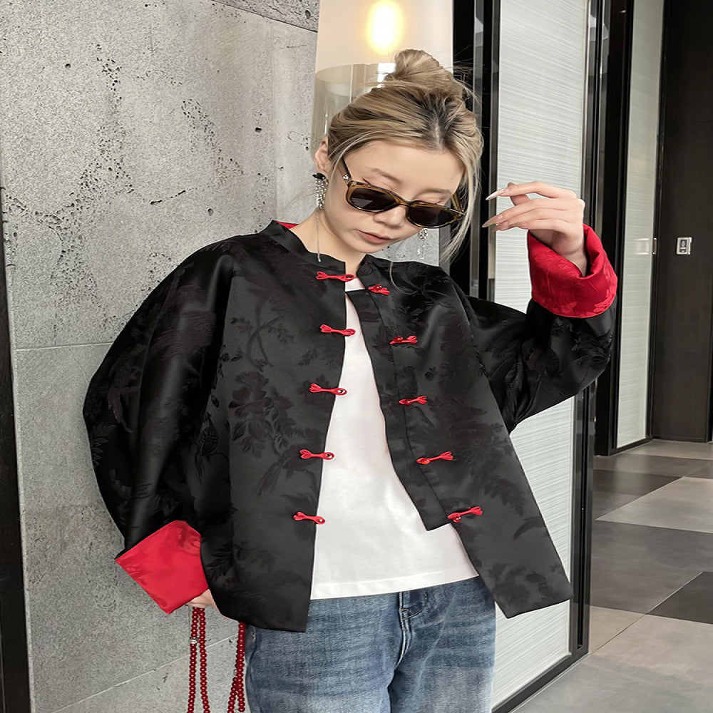 Black New Chinese style ethnic style women s jacket 2024 new spring style classic super beautiful double sided overlay ancient Tang clothing top image 3