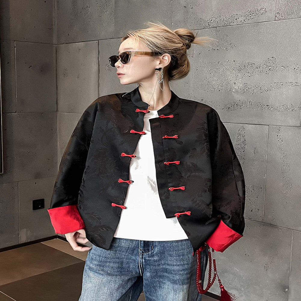 Black New Chinese style ethnic style women s jacket 2024 new spring style classic super beautiful double sided overlay ancient Tang clothing top image 0