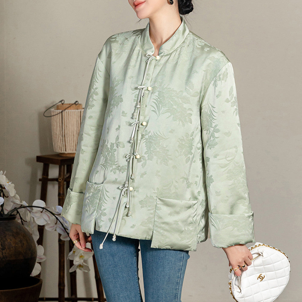 Red New Chinese style Acetic Acid National Style Cotton Coat Cotton Robe Women s Autumn and Winter New Style Improved Pan Button National Style Cotton Jacket Top image 16