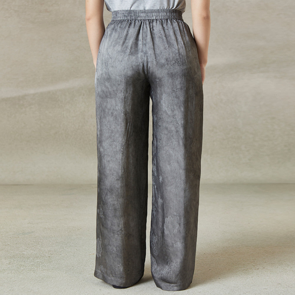 QS Jiexi summer new improved light national style wide leg casual pants hand knotted elastic slim jacquard trousers image 2