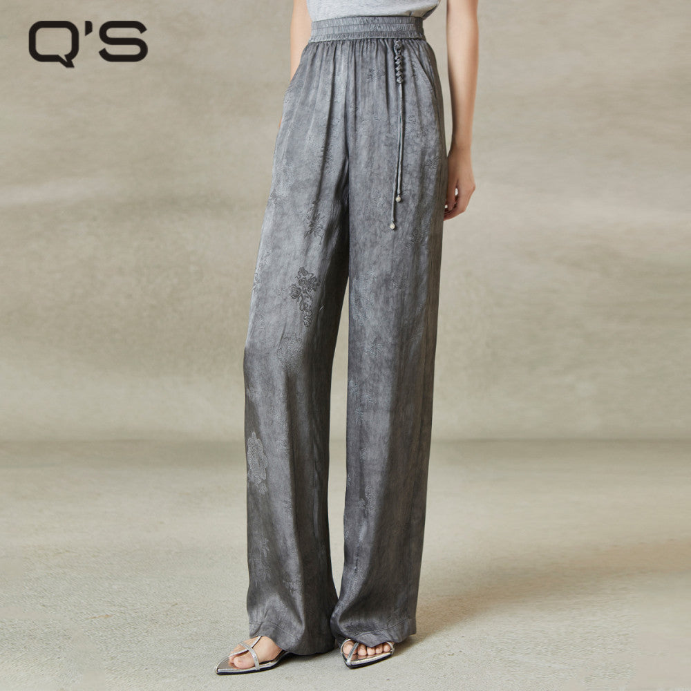 QS Jiexi summer new improved light national style wide leg casual pants hand knotted elastic slim jacquard trousers image 9