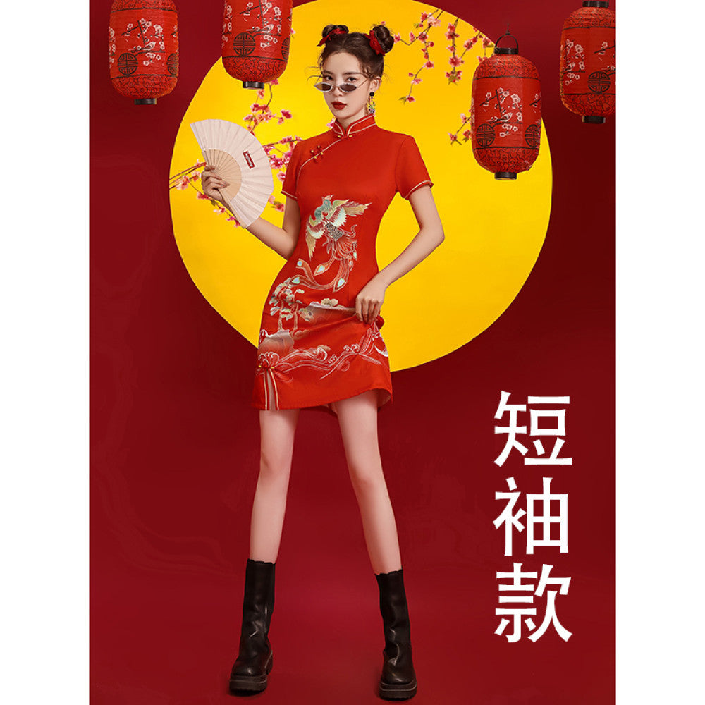 Red cheongsam 2025 new improved national tide female toast dress bride long sleeve festive Chinese style women s clothing Phoenix image 28