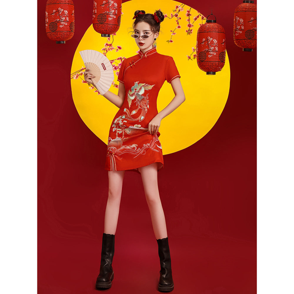 Red cheongsam 2025 new improved national tide female toast dress bride long sleeve festive Chinese style women s clothing Phoenix image 24