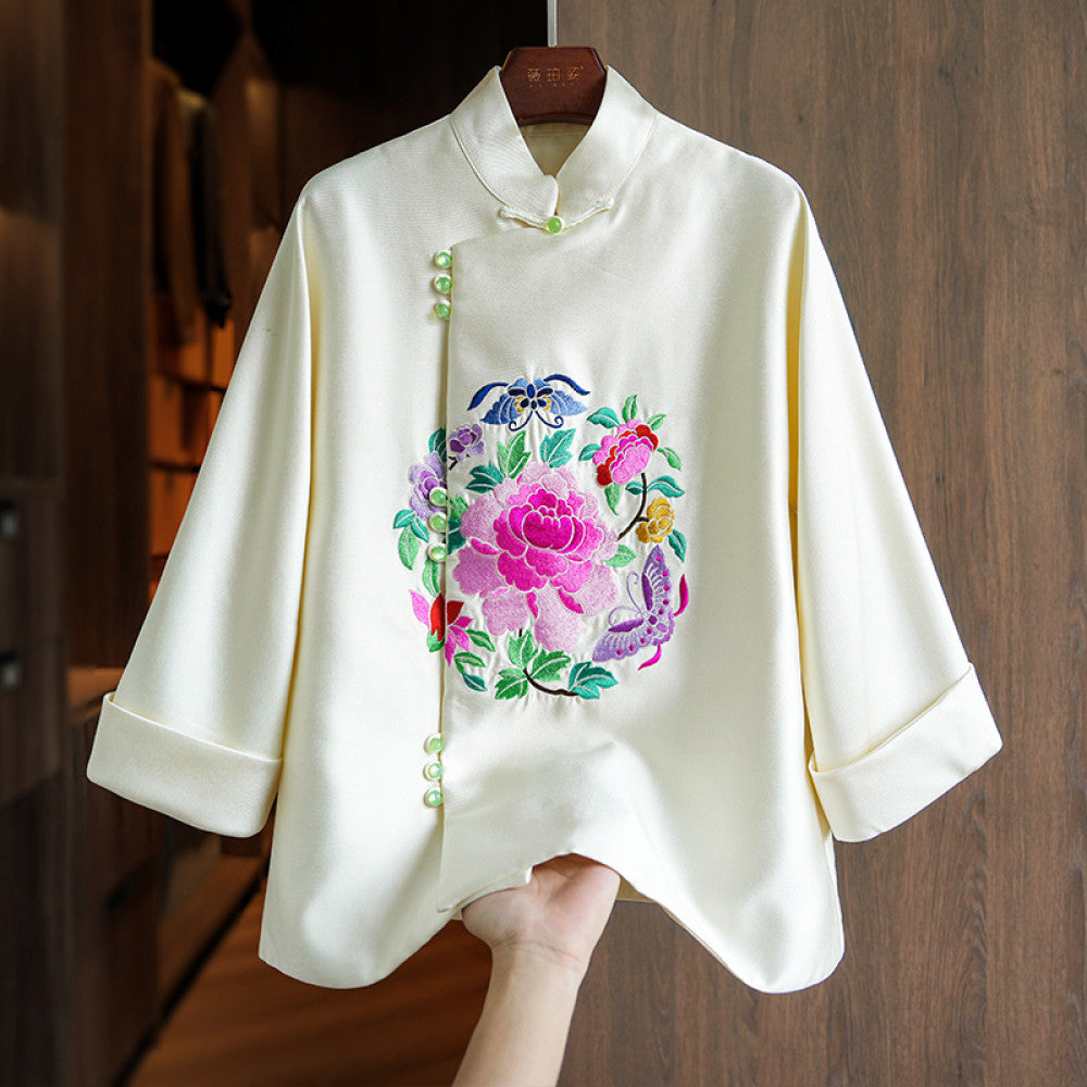 New Year red silk wool jacket for women spring and autumn style unique and beautiful heavy duty national trend embroidery new Chinese style top image 17