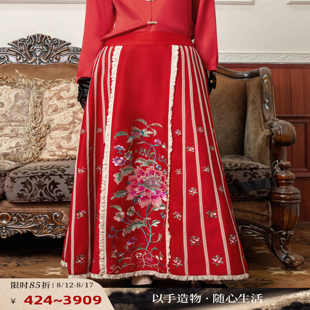 Zhao Yazhi s Same Style Linqi Ma Face Skirt with Left Embroidered Ethnic Style Spring Summer New Women s Strap Skirt image 0