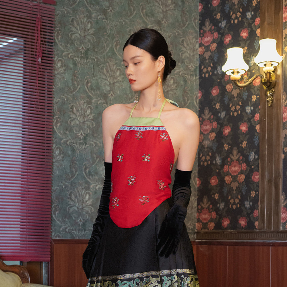 Zhao Yazhi s Same Style Linqi Ma Face Skirt with Left Embroidered Ethnic Style Spring Summer New Women s Strap Skirt image 8