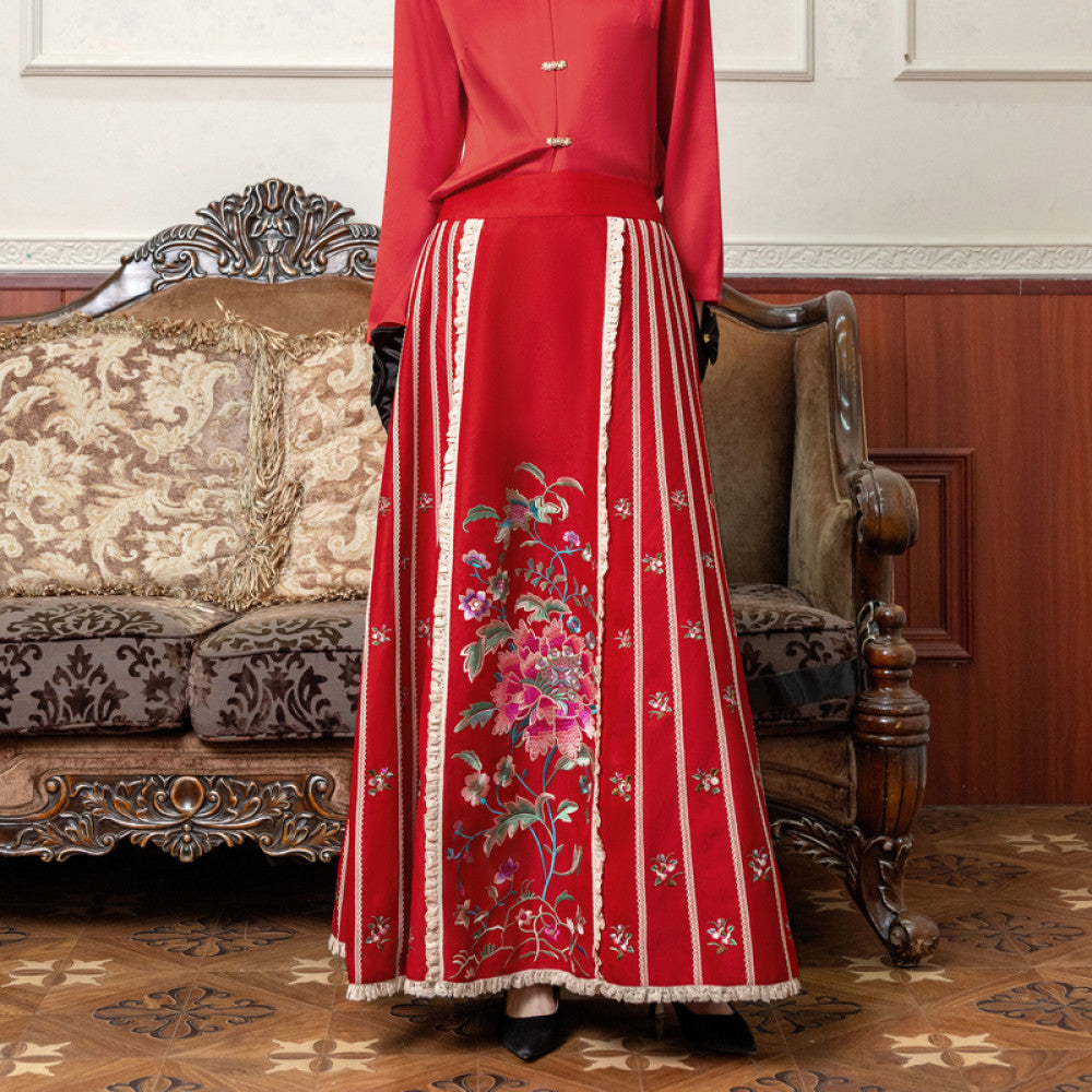 Zhao Yazhi s Same Style Linqi Ma Face Skirt with Left Embroidered Ethnic Style Spring Summer New Women s Strap Skirt image 18