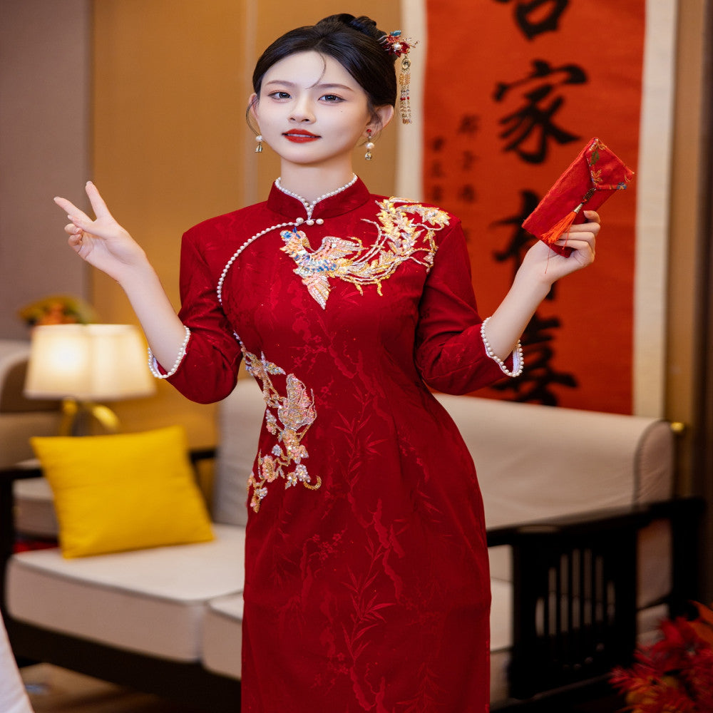 Ruyun Deng Queqiao Young red bridal engagement cheongsam 2025 spring new high end toast dress image 0