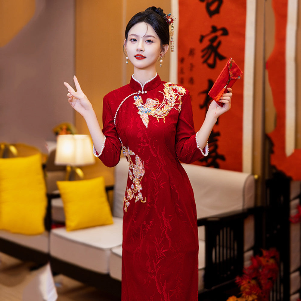 Ruyun Deng Queqiao Young red bridal engagement cheongsam 2025 spring new high end toast dress image 17