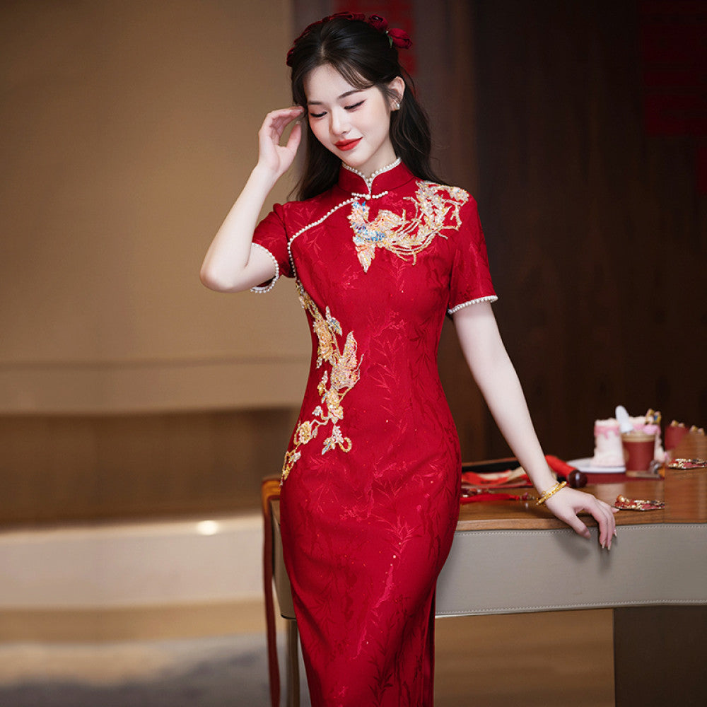 Ruyun Deng Queqiao Young red bridal engagement cheongsam 2025 spring new high end toast dress image 27