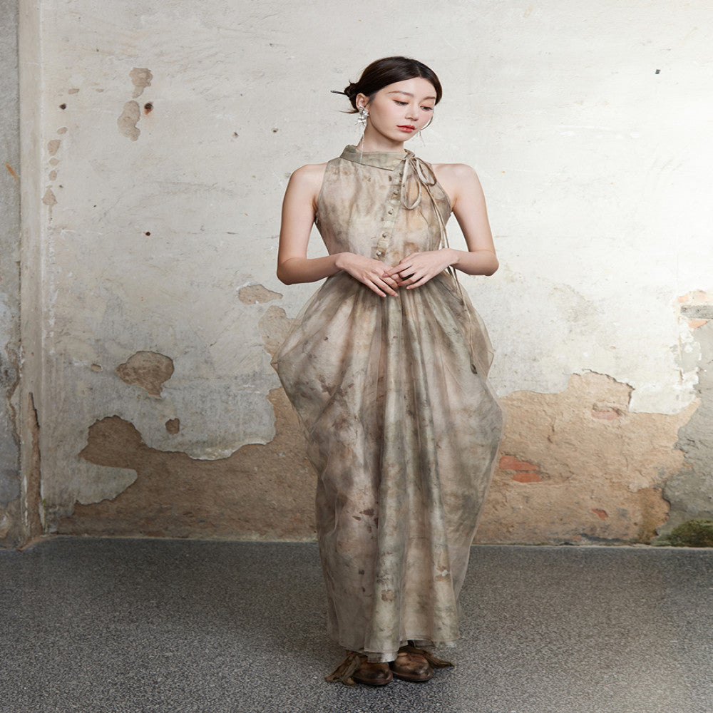 ONMOON 2024 Spring Summer New Chinese Style Sleeveless Vase Dress Clear and Cold Sensation Fairy Dress Long Dress image 17