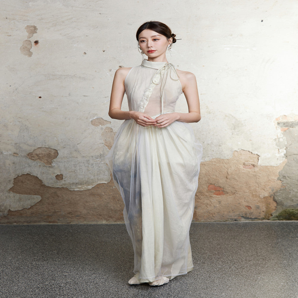 ONMOON 2024 Spring Summer New Chinese Style Sleeveless Vase Dress Clear and Cold Sensation Fairy Dress Long Dress image 22