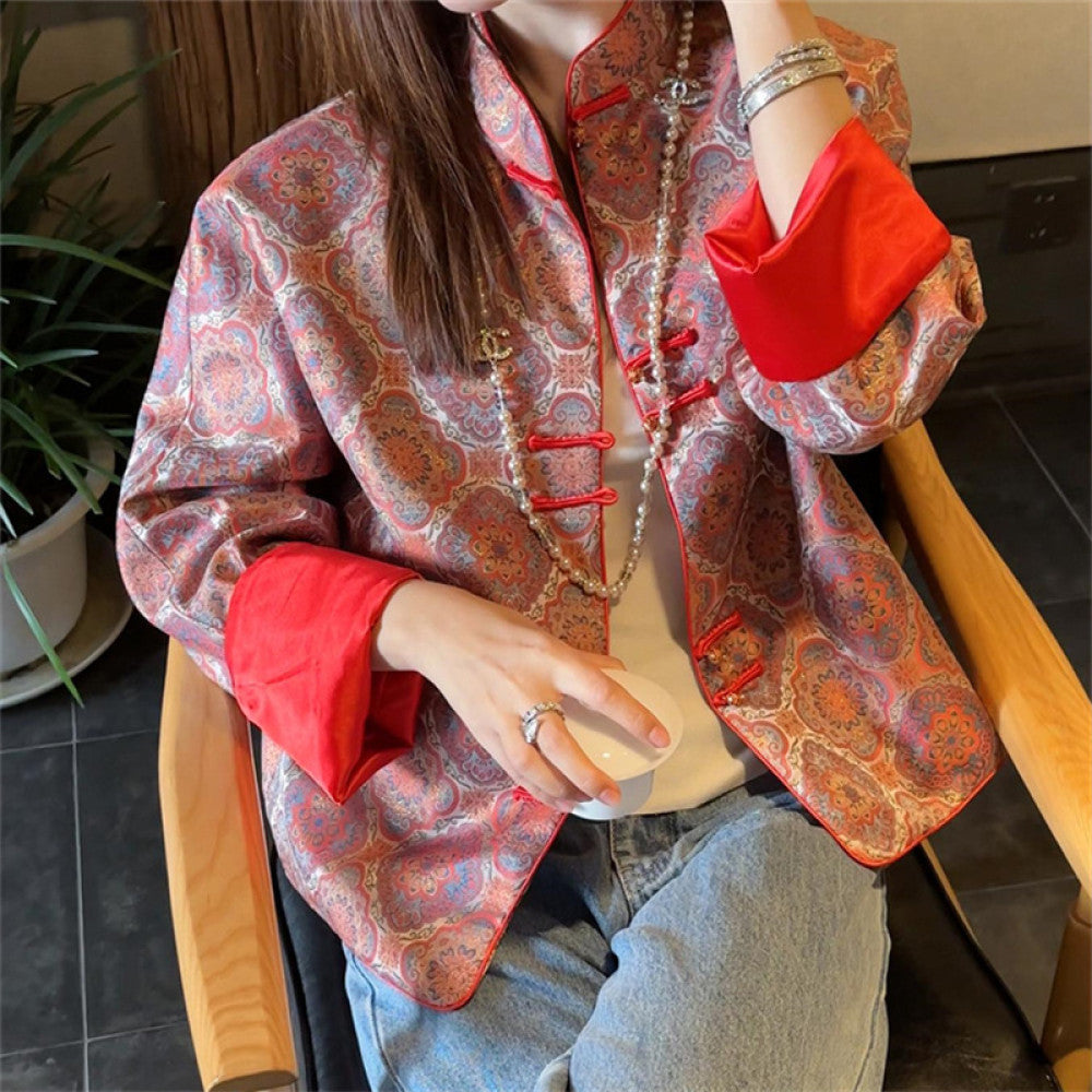 New Chinese style women s clothing 2025 new retro buttoned stand up collar top Songjin jacquard improved Tang suit jacket image 9