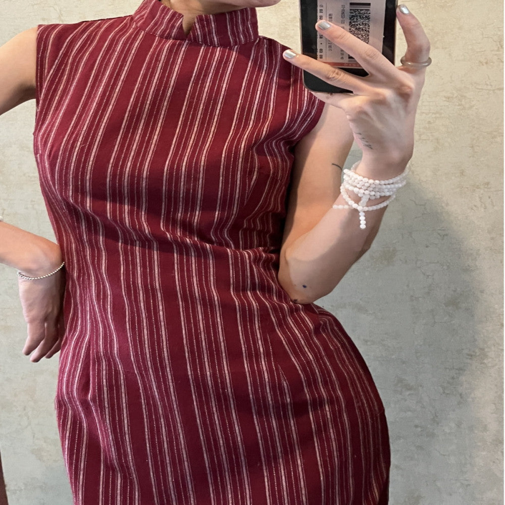 Spot Limponline High necked summer red striped long sleeveless new Chinese style improved cheongsam image 0