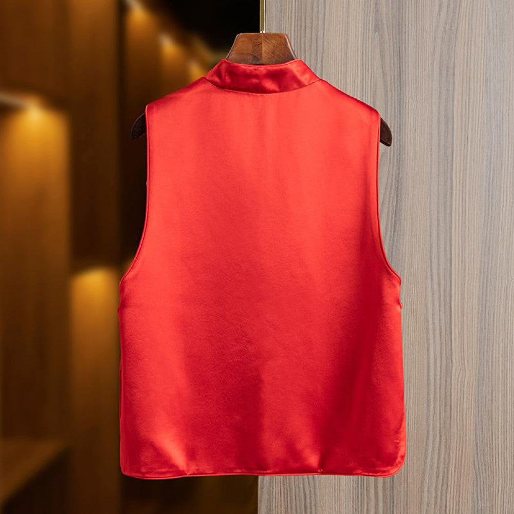 2025 Spring New National Style Red New Year s Clothing Acetate Heavy Industry Embroidery Vest Coat Women s New Chinese Top Vest image 5