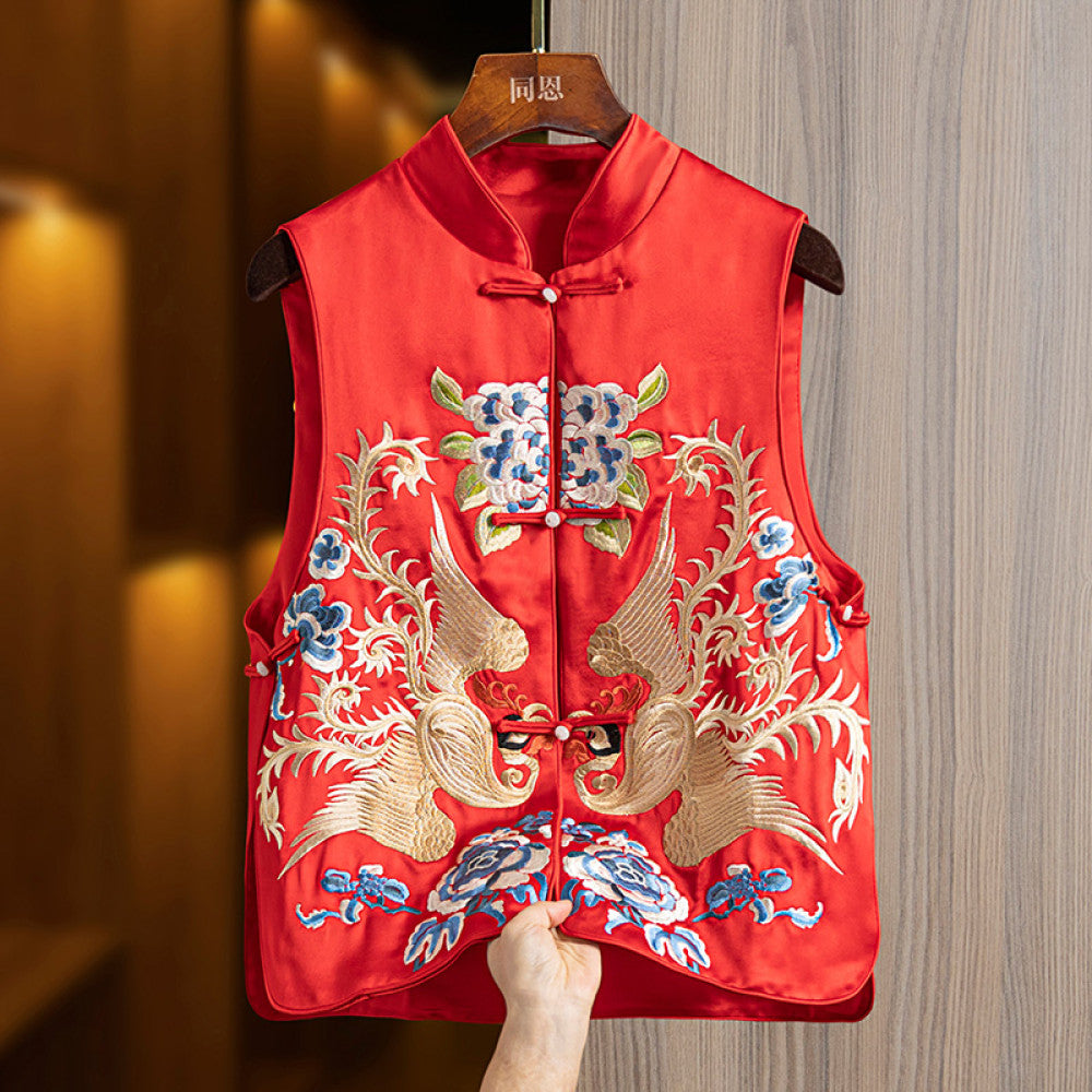 2025 Spring New National Style Red New Year s Clothing Acetate Heavy Industry Embroidery Vest Coat Women s New Chinese Top Vest image 11