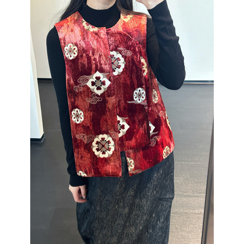 ASAYA4017: The Elegant Red Baoxiang Velvet Vest✨