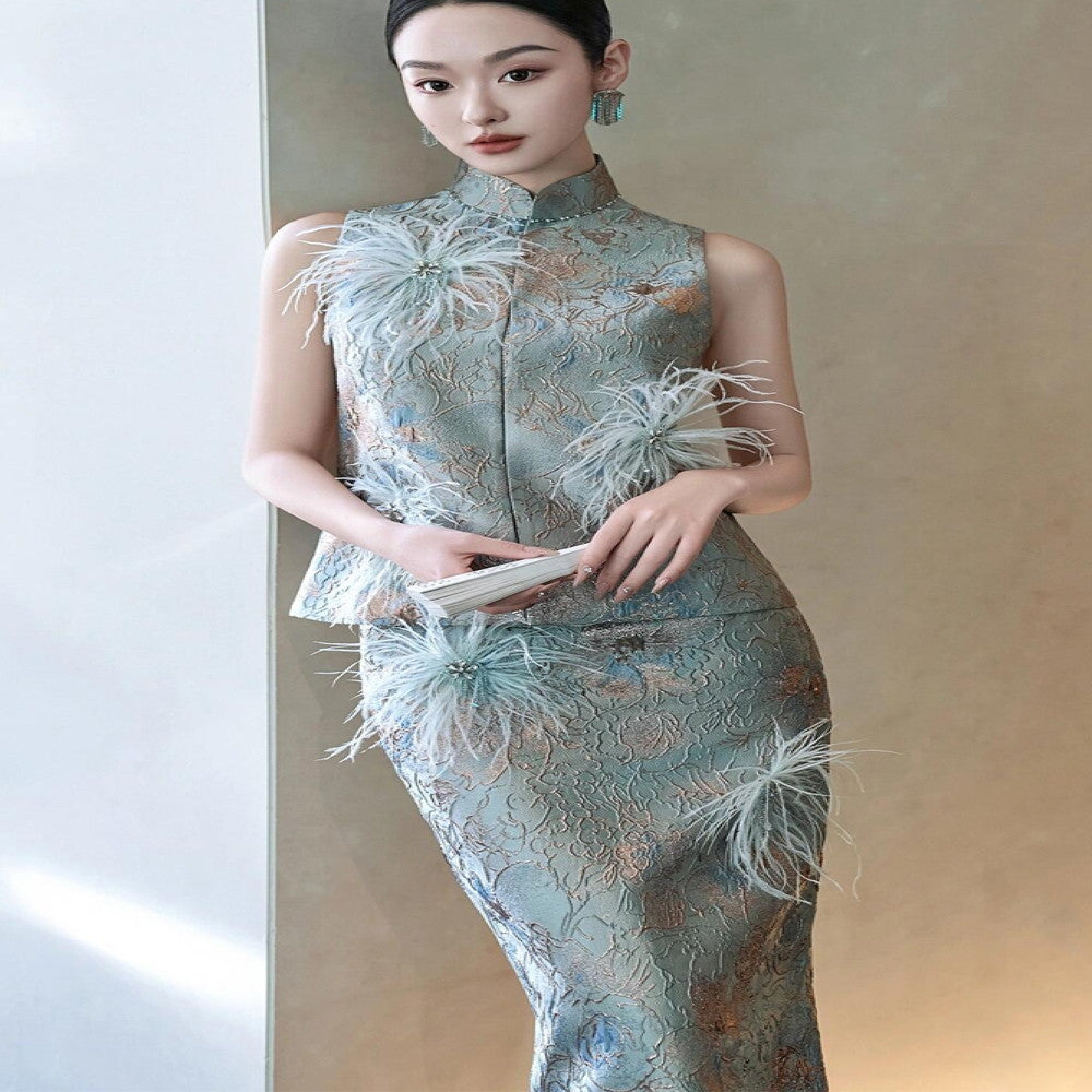 New Chinese style morning shoot dress female bride high end national style wedding banquet high end luxury niche suit toast dress long image 9