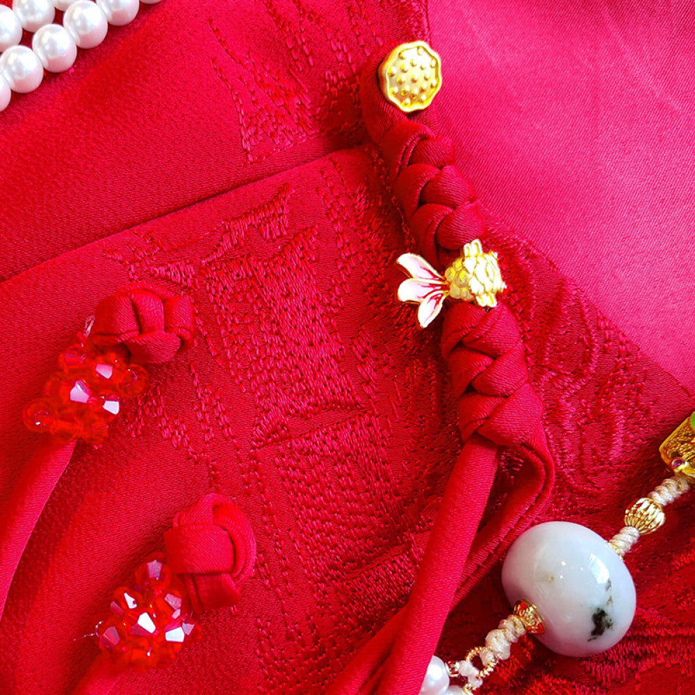 Red high end embroidery new Chinese style buttoned acetate vest vest women s retro improved round neck national style top jacket image 4