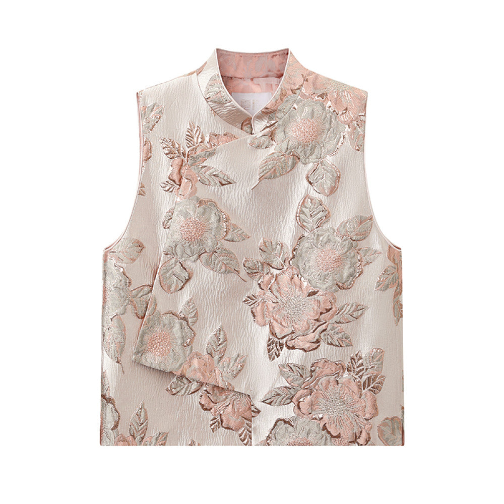 Ruyi Lian Yun Yao Ye Liang Silk Satin Jacquard Vest Women s New Chinese Style Pocket Metal Buckle Vest image 8