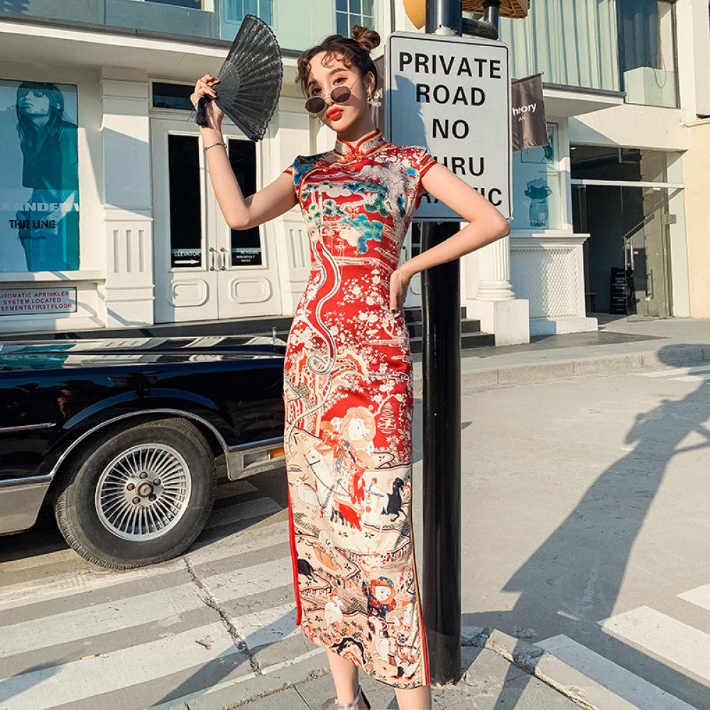 Improved version of cheongsam dress for young girls Chinese style retro long style sexy and slim fit dress for women image 14