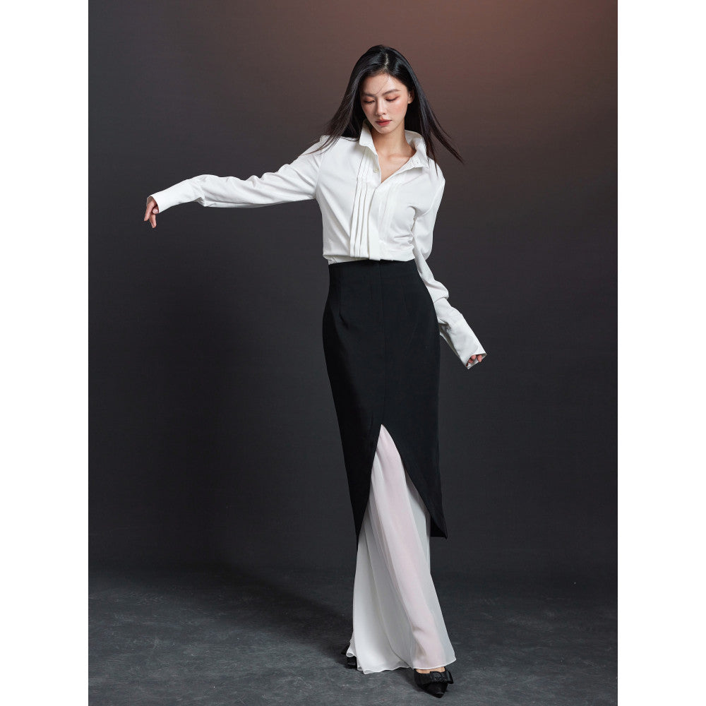 Hello Peppa black and white spliced fish tail half skirt for women in summer 2025 high waisted and hip hugging fake two piece mesh vase skirt image 3