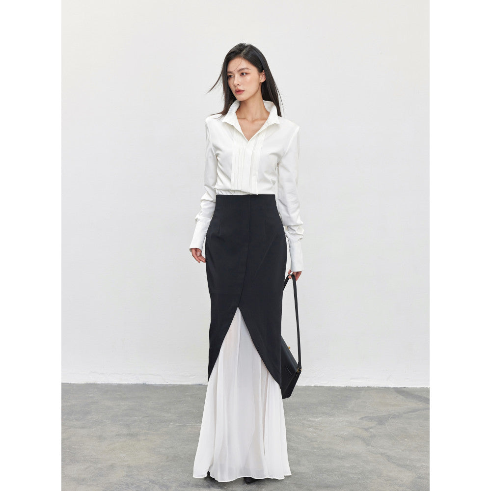Hello Peppa black and white spliced fish tail half skirt for women in summer 2025 high waisted and hip hugging fake two piece mesh vase skirt image 4