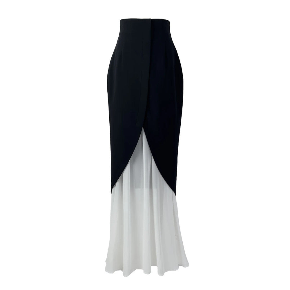 Hello Peppa black and white spliced fish tail half skirt for women in summer 2025 high waisted and hip hugging fake two piece mesh vase skirt image 15