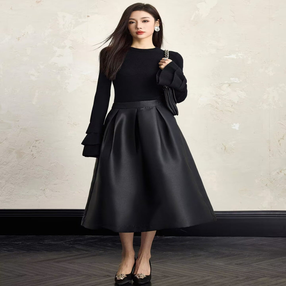 Black A line puffy skirt women s autumn and winter 2024 new style high end temperament inner long skirt three views image 14