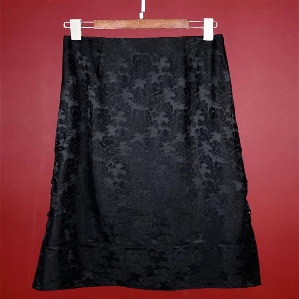 Yang Mi s same jacquard silk half skirt with high waist side slit buckle versatile Chinese style new Chinese style slimming F3220 image 14