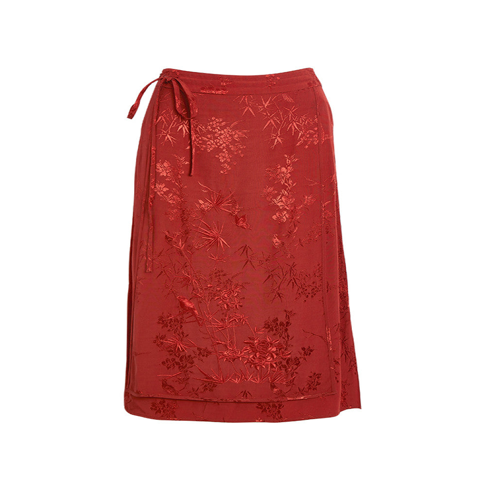 QS Jiexi Spring and Autumn New Retro Improved Horse faced Skirt Embroidered Lace up Jacquard Slim New Chinese Style Skirt image 5