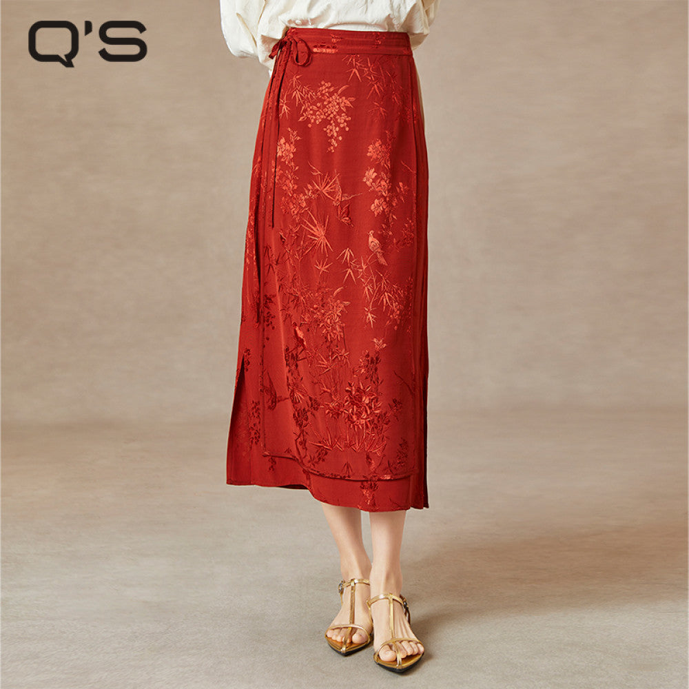 QS Jiexi Spring and Autumn New Retro Improved Horse faced Skirt Embroidered Lace up Jacquard Slim New Chinese Style Skirt image 6