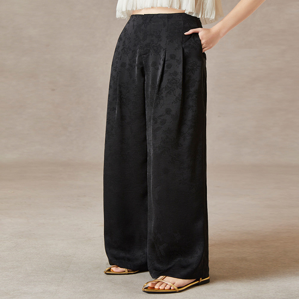 QS Jiexi summer new improved light national style casual pants three dimensional jacquard lazy style slim high waist wide leg pants image 14