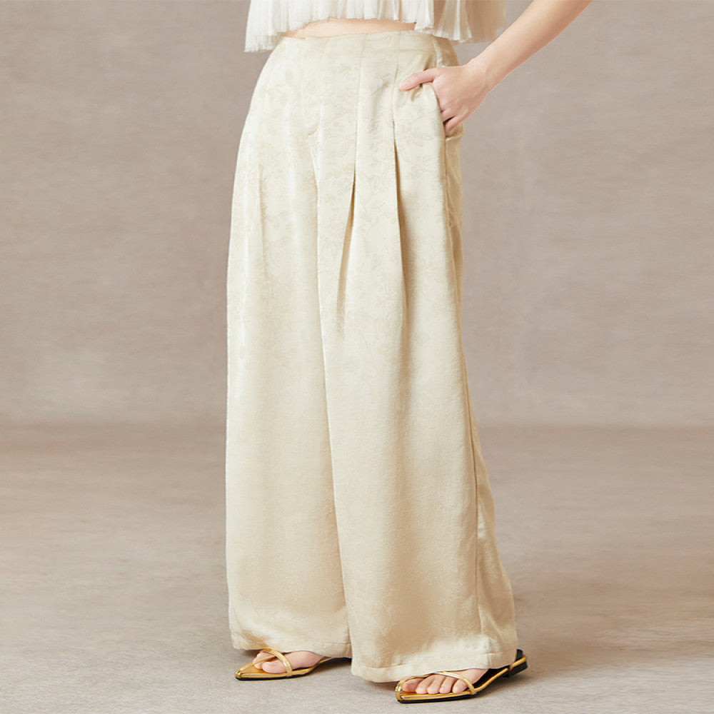 QS Jiexi summer new improved light national style casual pants three dimensional jacquard lazy style slim high waist wide leg pants image 15