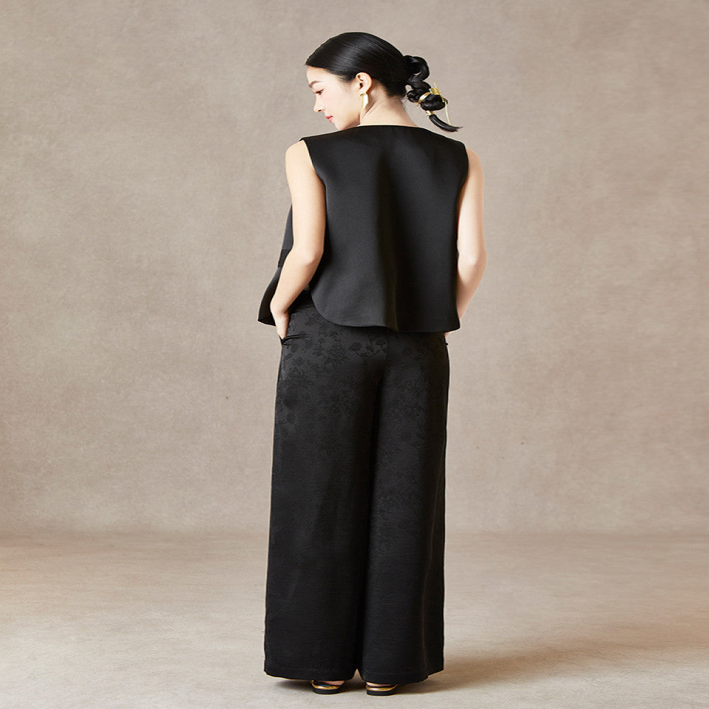 QS Jiexi summer new improved light national style casual pants three dimensional jacquard lazy style slim high waist wide leg pants image 16