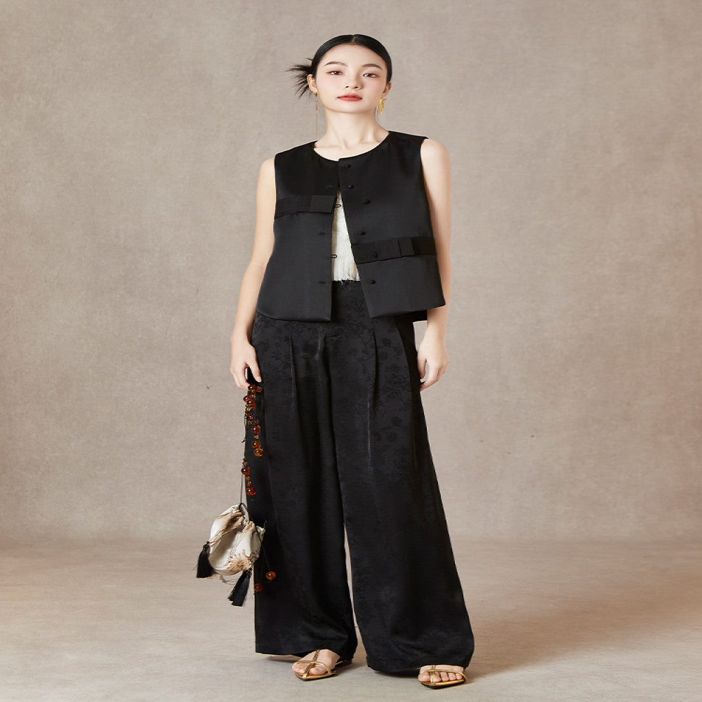 QS Jiexi summer new improved light national style casual pants three dimensional jacquard lazy style slim high waist wide leg pants image 17