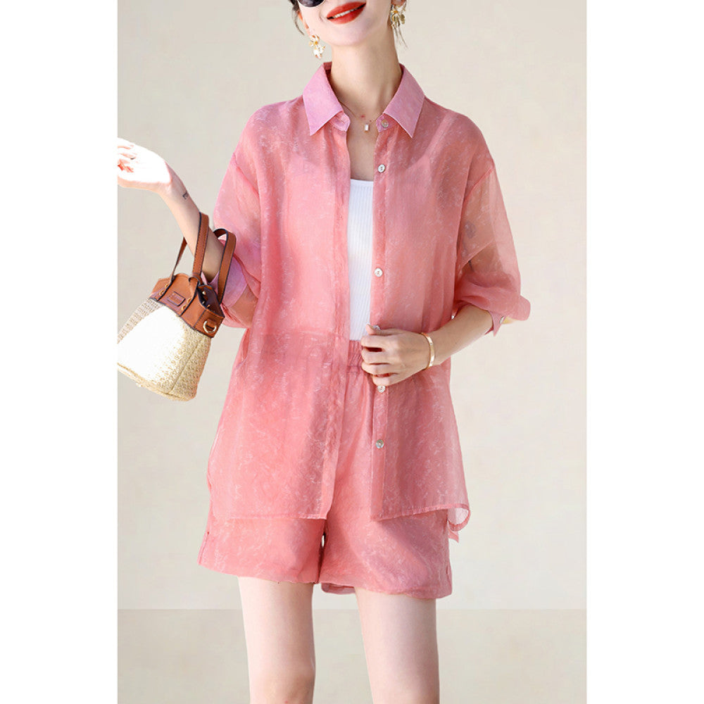 Women s leisure lazy style suit a complete set of summer wear 2025 new slightly fat unique beautiful three piece suit thin image 3