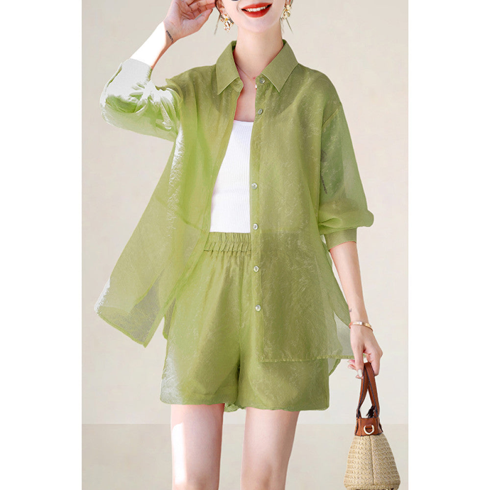Women s leisure lazy style suit a complete set of summer wear 2025 new slightly fat unique beautiful three piece suit thin image 6